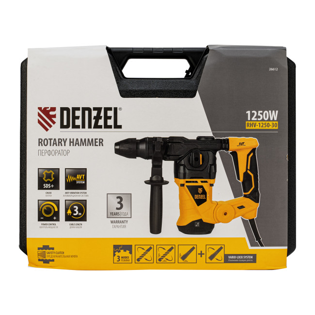 Перфоратор электрический RHV-1250-30, SDS-plus, 1250 Вт, 5 Дж, 3 плюс 1 режим Denzel в Красноярске