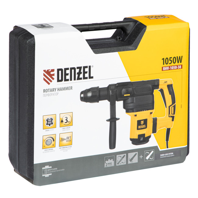 Перфоратор электрический RHV-1050-38-max, SDS-max, 1050 Вт, 10 Дж, 2 плюс 1 режим Denzel в Красноярске