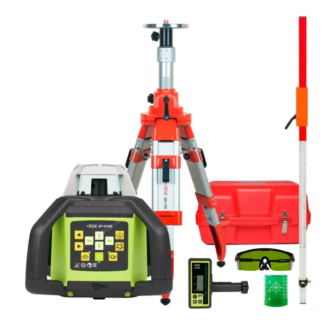 Комплект: ротационный нивелир RGK SP-610G + штатив RGK SH-170 рейка RGK LR-2 в Красноярске