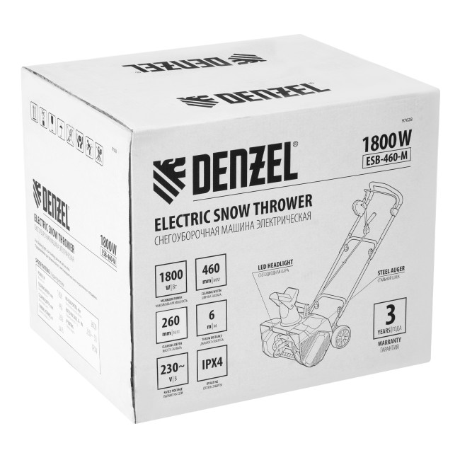 Электрическая снегоуборочная машина ESB-460-M, 1.8 кВт, металлический шнек, LED фара Denzel в Красноярске