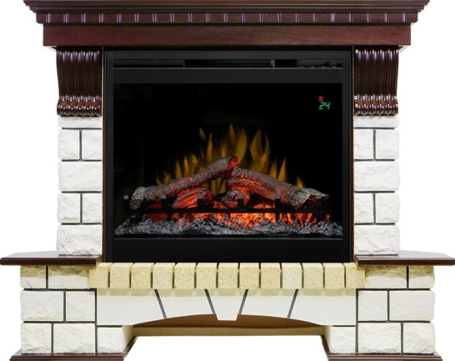 Каминокомплект Pierre Luxe угловой - Темный дуб / Белый с очагом Symphony 26'' DF2624L-INT в Красноярске