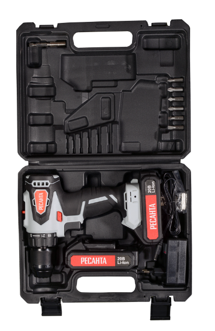 Дрель-шуруповерт аккумуляторная Ресанта ДА-20-2ЛК-Б (2,0 А/ч) (бесщеточный двигатель) в Красноярске Дрель-шуруповерт аккумуляторная Ресанта ДА-20-2ЛК-Б (2,0 А/ч) (бесщеточный двигатель) в Красноярске