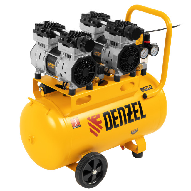 Компрессор безмасляный, малошумный DLS 1500/50, 1500 ВТ, 2x750, 50 л, 260 л/мин Denzel в Красноярске