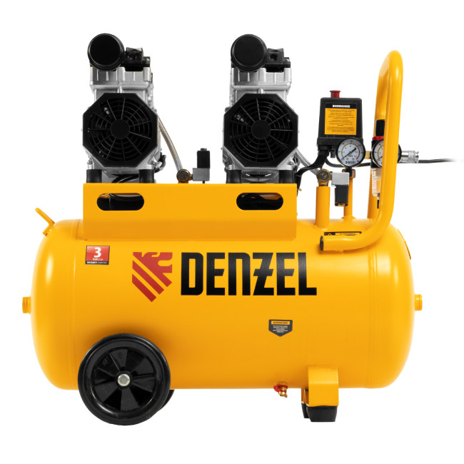 Компрессор безмасляный, малошумный DLS 1500/50, 1500 ВТ, 2x750, 50 л, 260 л/мин Denzel в Красноярске
