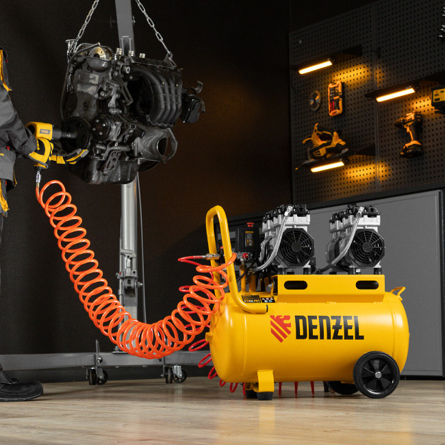Компрессор безмасляный, малошумный DLS 1500/50, 1500 ВТ, 2x750, 50 л, 260 л/мин Denzel в Красноярске
