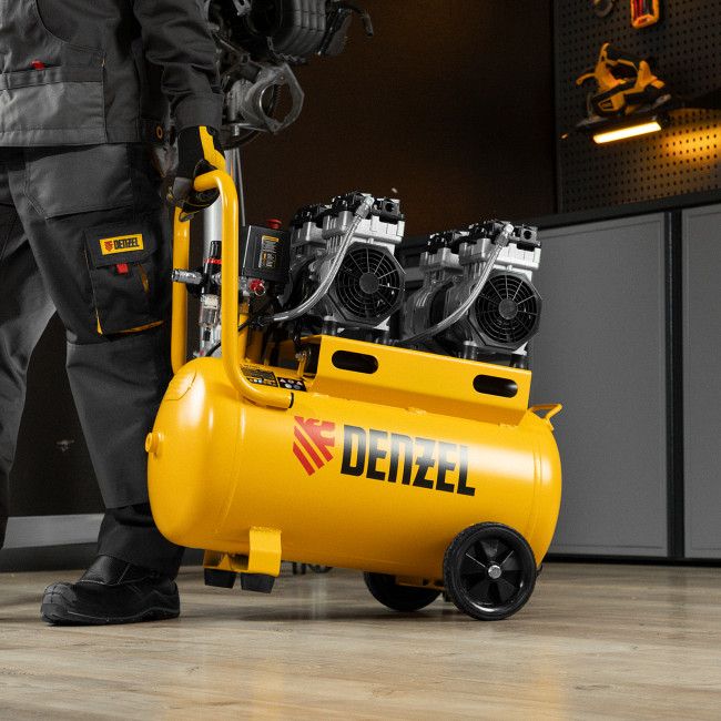 Компрессор безмасляный, малошумный DLS 1500/50, 1500 ВТ, 2x750, 50 л, 260 л/мин Denzel в Красноярске