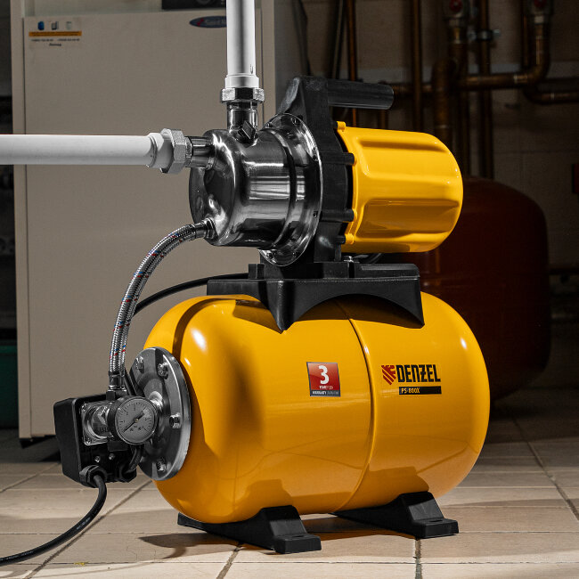 Насосная станция PS800X, 800 Вт, 3200 л/ч, ресивер 24 л, подъем 38 м, нержавейка Denzel в Красноярске