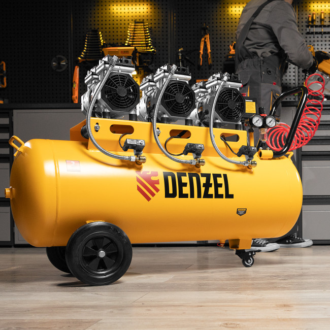 Компрессор безмасляный, малошумный DLS 1800/100,1800 Вт, 3x600, 100 л, 345 л/мин Denzel в Красноярске
