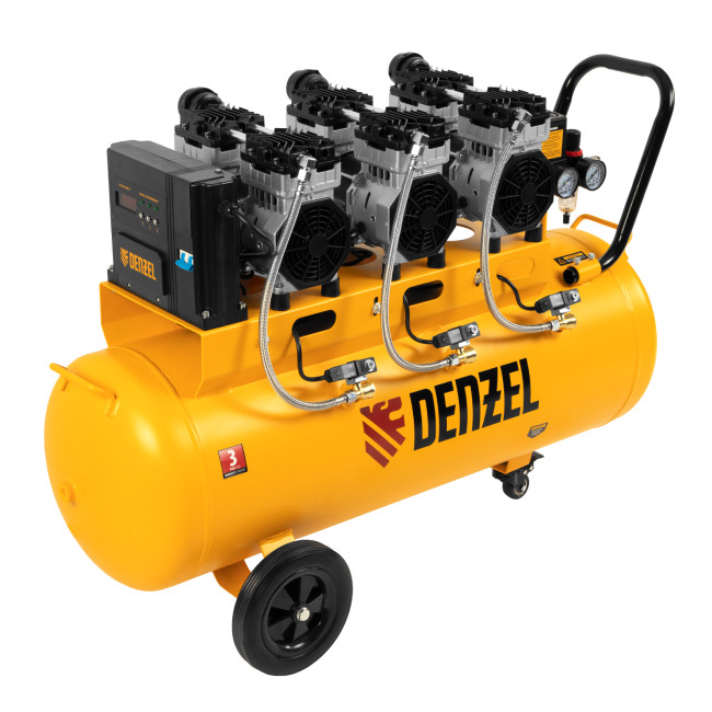 Компрессор безмасляный, малошумный  DLS 2250/100, 2250 Вт, 3x750, 100 л, 410 л/мин блок управления/ Denzel в Красноярске
