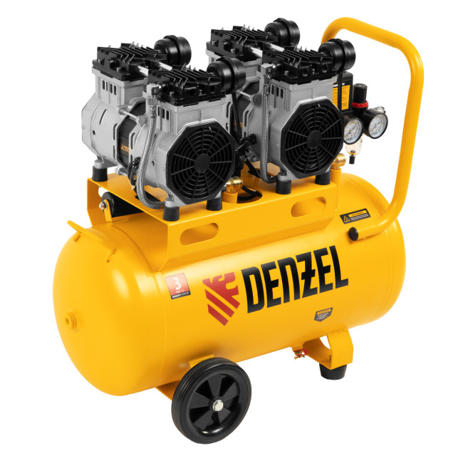 Компрессор безмасляный, малошумный DLS 2200/50, 2200 Вт, 2x1100, 50 л, 380 л/мин Denzel в Красноярске