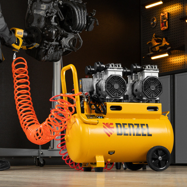 Компрессор безмасляный, малошумный DLS 2200/50, 2200 Вт, 2x1100, 50 л, 380 л/мин Denzel в Красноярске