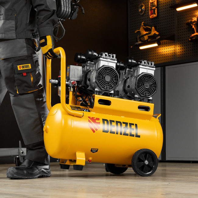 Компрессор безмасляный, малошумный DLS 2200/50, 2200 Вт, 2x1100, 50 л, 380 л/мин Denzel в Красноярске