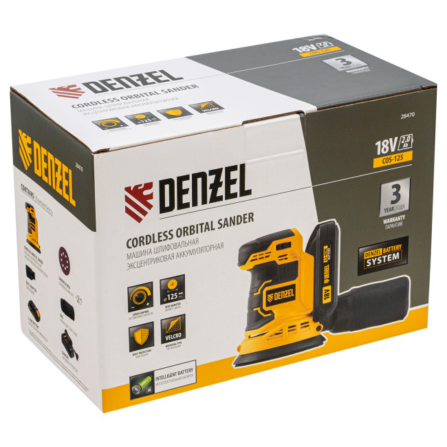 Машина шлифовальная эксцентриковая аккумуляторная COS-125, 18В Li-Ion Denzel в Красноярске Машина шлифовальная эксцентриковая аккумуляторная COS-125, 18В Li-Ion Denzel в Красноярске