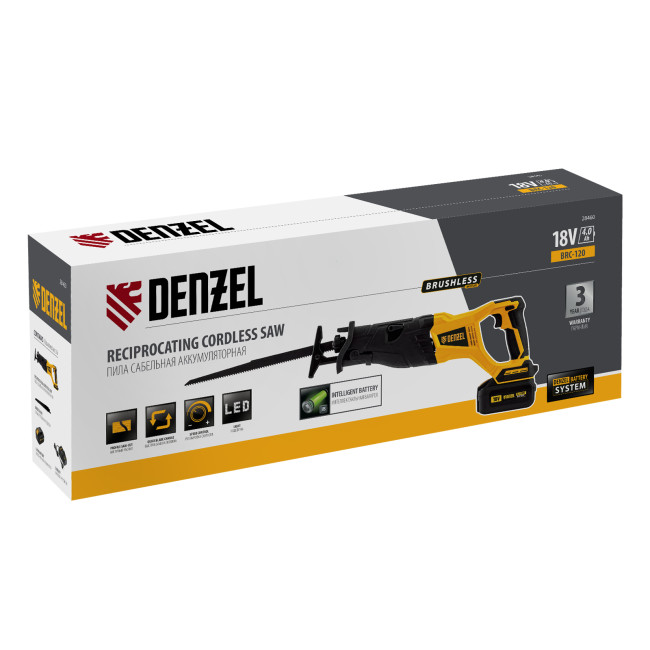Пила сабельная аккумуляторная бесщет BRC-120,  18В Li-Ion Denzel в Красноярске