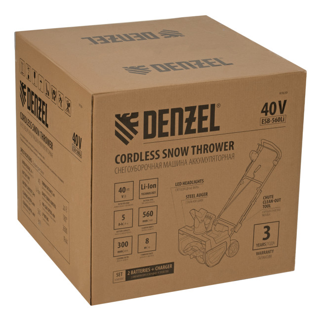 Снегоуборочная машина аккумуляторная, ESB-560Li, 560 мм, 40В, 2 АКБ 5 Ач, ЗУ, метал. шнек Denzel в Красноярске