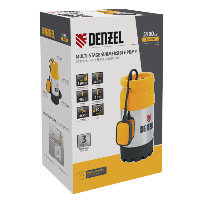Погружной насос высокого давления PH900, X-Pro, подъем 30 м, 900 Вт, 5500 л/ч Denzel в Красноярске