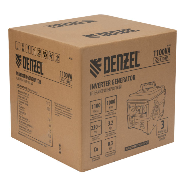 Генератор инверторный GS-1100iF, 1,1 кВт, 230 В, ручной старт DENZEL в Красноярске Генератор инверторный GS-1100iF, 1,1 кВт, 230 В, ручной старт DENZEL в Красноярске