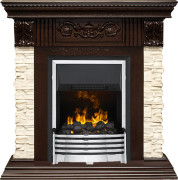 Каминокомплект Luxemburg (каменный) - Сланец/Темный дуб с очагом Flagstaff