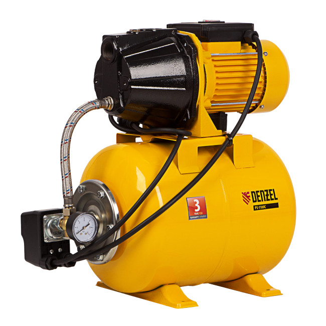 Насосная станция PS1100С, 1100 Вт, 4500 л/ч, ресивер 24 л, подъем 46 м, чугун Denzel в Красноярске