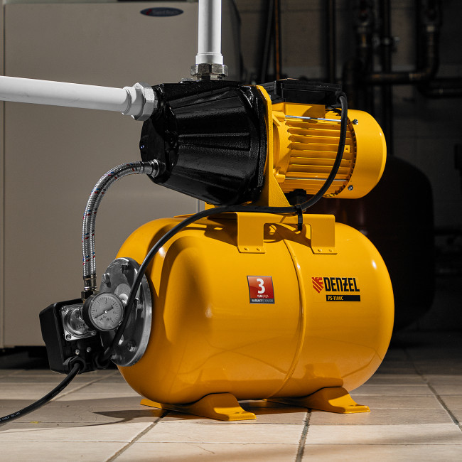 Насосная станция PS1100С, 1100 Вт, 4500 л/ч, ресивер 24 л, подъем 46 м, чугун Denzel в Красноярске