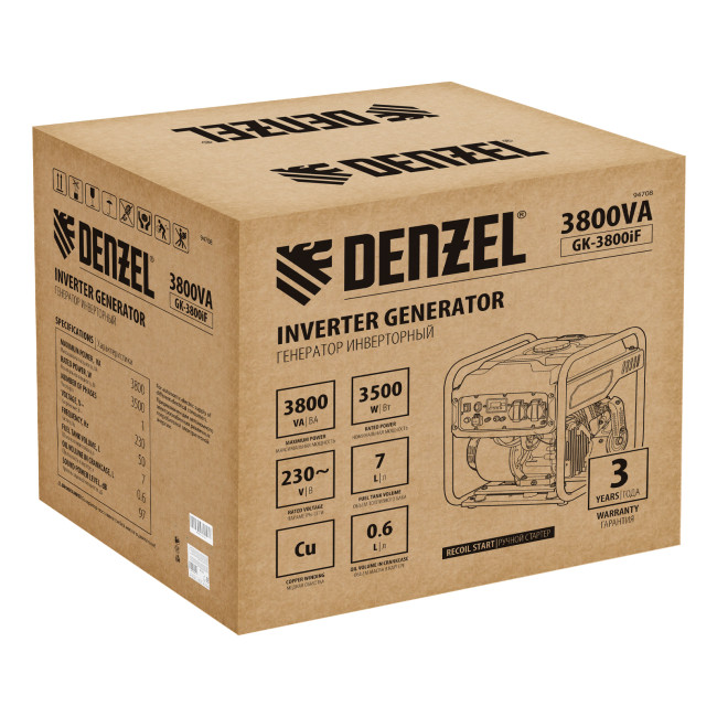 Генератор инверторный GK-3800iF, 3,8 кВт, 230 В, ручной старт DENZEL в Красноярске