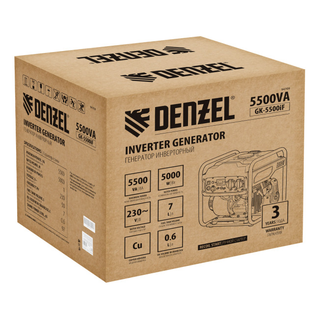 Генератор инверторный GK-5500iF, 5,5 кВт, 230 В, ручной старт DENZEL в Красноярске