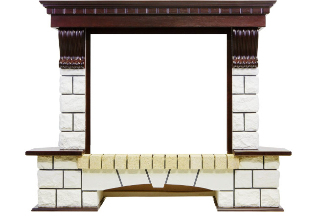 Каминокомплект Pierre Luxe - Темный дуб / Белый (Ширина 1320мм) с очагом Dioramic 28 LED FX в Красноярске Каминокомплект Pierre Luxe - Темный дуб / Белый (Ширина 1320мм) с очагом Dioramic 28 LED FX в Красноярске