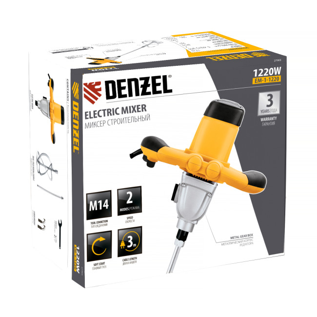 Миксер строительный EM-1-1220, 1220 Вт, 0-480/0-800 об/мин Denzel в Красноярске Миксер строительный EM-1-1220, 1220 Вт, 0-480/0-800 об/мин Denzel в Красноярске