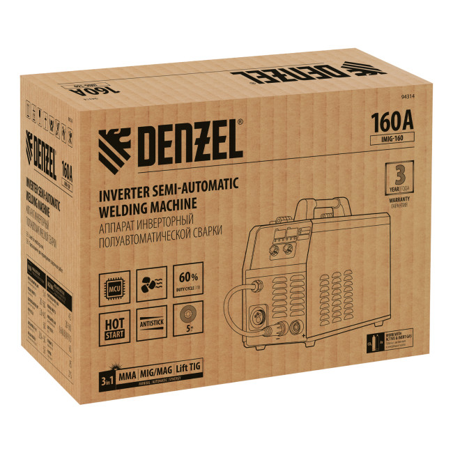 Аппарат инвертор. полуавтомат. cварки IMIG-160 Synergy, 160 А, ПВ 60%, катушка 5 кг Denzel в Красноярске