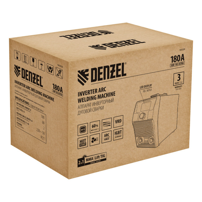 Аппарат инвертор. дуговой сварки SDR-185 Ultra, 180 А, ПВ 60% Denzel в Красноярске