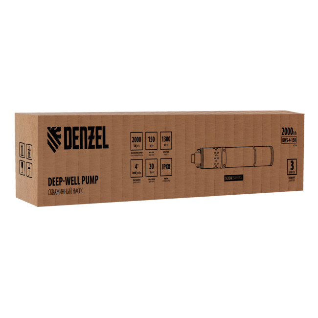 Скважинный насос DWS-4-150, винтовой, диаметр 4", 1300 Вт, 2000 л/ч, напор 150 м Denzel в Красноярске
