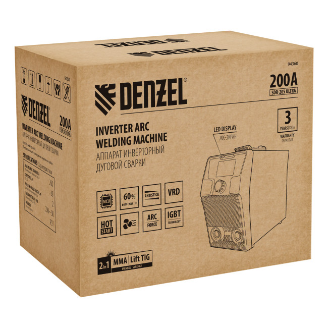 Аппарат инвертор. дуговой сварки SDR-205 Ultra, 200 А, ПВ 60% Denzel в Красноярске