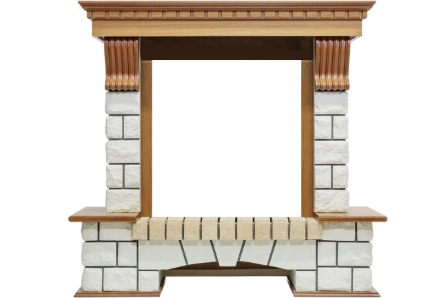 Каминокомплект Pierre Luxe - Дуб / Белый с очагом Fobos FX M Black RC в Красноярске Каминокомплект Pierre Luxe - Дуб / Белый с очагом Fobos FX M Black RC в Красноярске