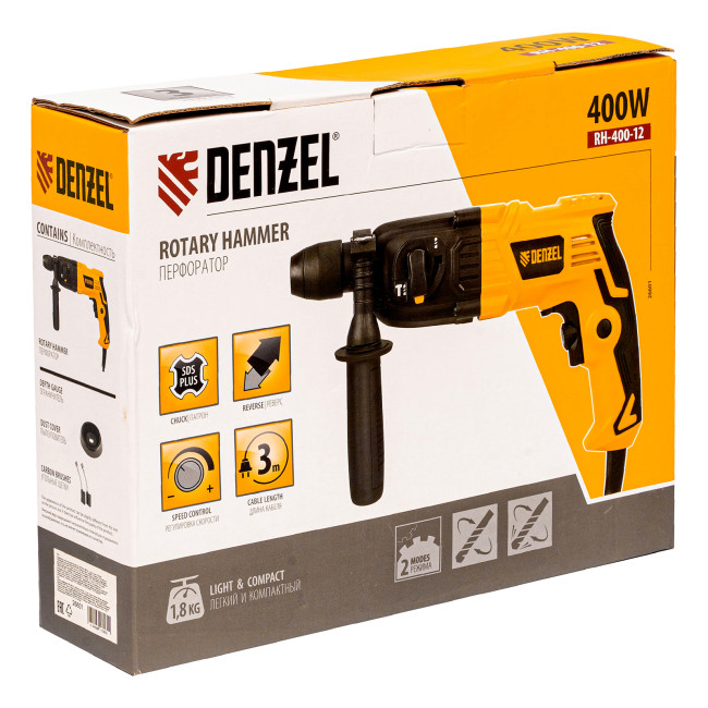 Перфоратор электрический RH-400-12, SDS-plus, 400 Вт, 1.2 Дж, 2 режима Denzel в Красноярске