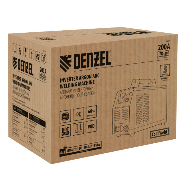 Аппарат инвертор. аргонодуговой сварки ITIG-200 DС Pulse Cold Weld, 200 А, ПВ 60% Denzel в Красноярске