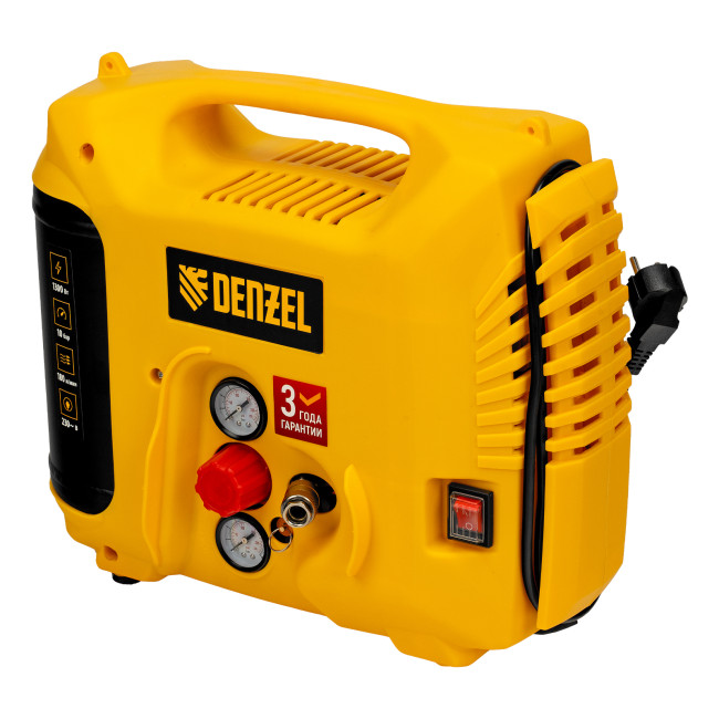Компрессор воздушный DL1300, 10 бар, 1,3 кВт 180 л/мин 5 л, с набором аксессуаров Denzel в Красноярске