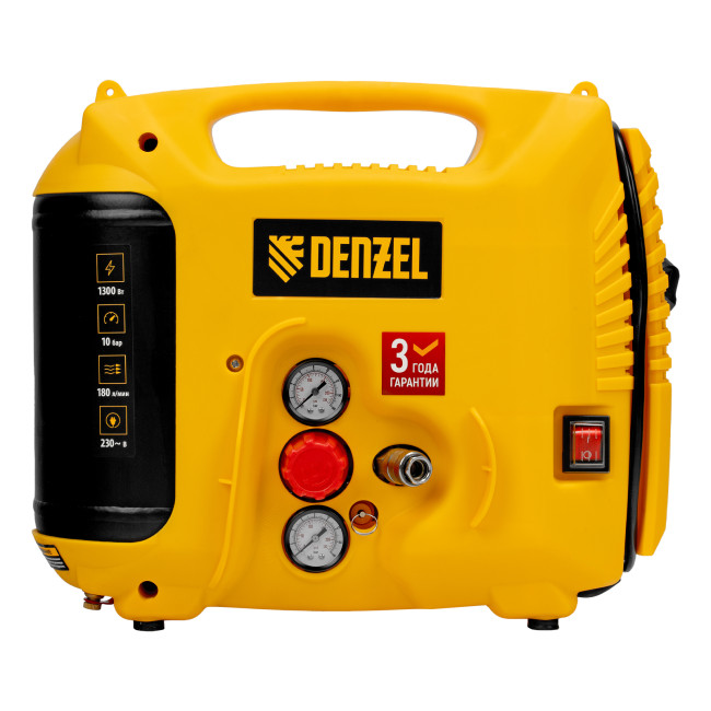 Компрессор воздушный DL1300, 10 бар, 1,3 кВт 180 л/мин 5 л, с набором аксессуаров Denzel в Красноярске