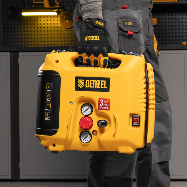 Компрессор воздушный DL1300, 10 бар, 1,3 кВт 180 л/мин 5 л, с набором аксессуаров Denzel в Красноярске