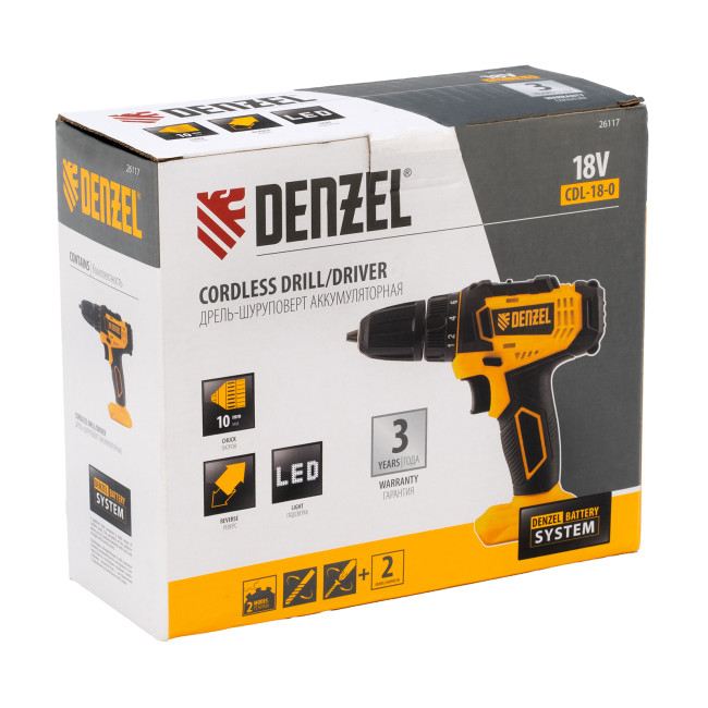 Дрель-шуруповерт аккумуляторная CDL-18-0, Li-Ion, 18 В Denzel в Красноярске