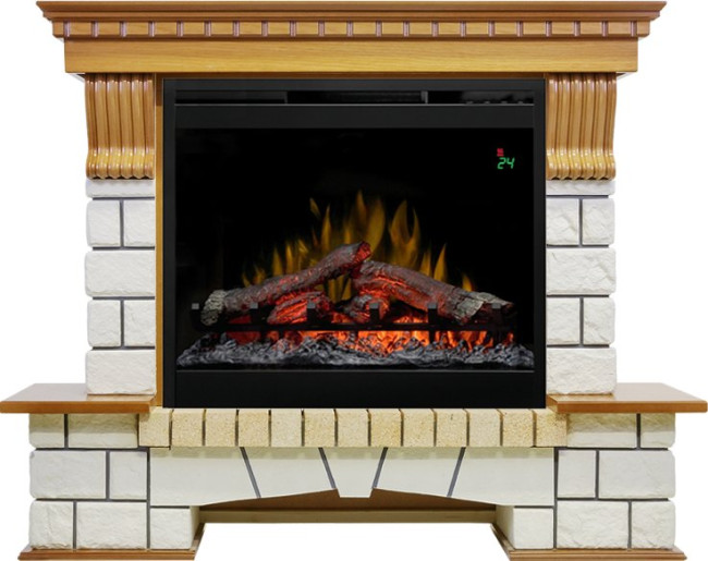 Каминокомплект Pierre Luxe - Дуб / Белый с очагом Symphony 26'' DF2624L-INT в Красноярске