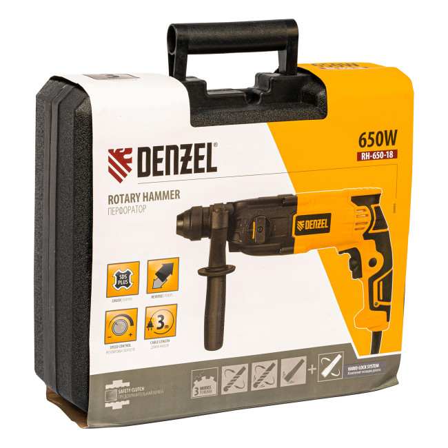 Перфоратор электрический RH-650-18, SDS-plus, 650 Вт, 2.0 Дж, 3 плюс 1 режим Denzel в Красноярске