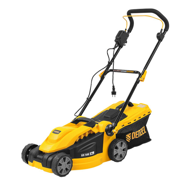 Газонокосилка электрическая GM-1600, 1600 Вт, ширина 36 см, 3 уровя, травосборник 35 л. Denzel в Красноярске