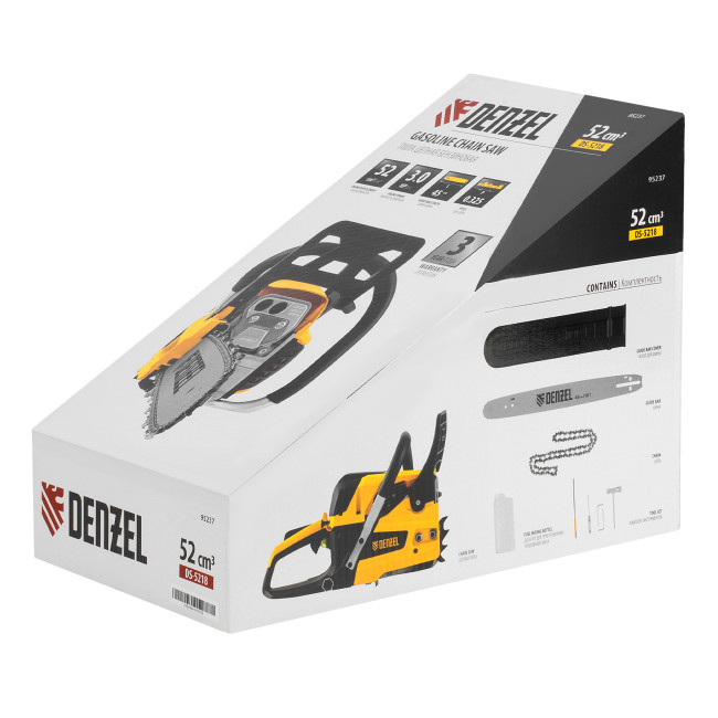 Пила цепная бензиновая DS-5218, шина 45 см, 52 см3, 3 л.с, шаг 0,325, паз 1,5 мм, 72 звена Denzel в Красноярске