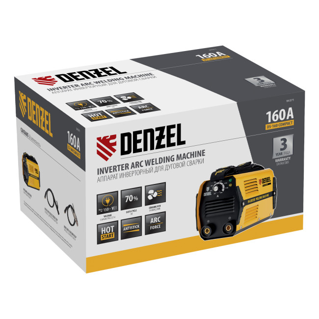Аппарат инверторный дуговой сварки DS-160 Compact, 160 А, ПВ 70%, диаметр электрода 1.6-3.2 мм Denzel в Красноярске Аппарат инверторный дуговой сварки DS-160 Compact, 160 А, ПВ 70%, диаметр электрода 1.6-3.2 мм Denzel в Красноярске