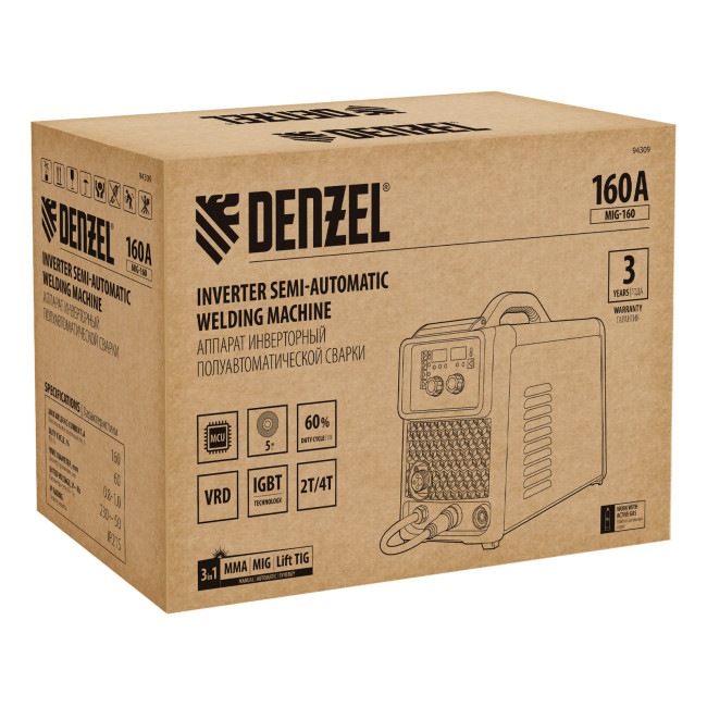 Аппарат инвертор. полуавтомат. сварки  MIG-160, 160 А, ПВ 60%, катушка 5 кг// Denzel в Красноярске