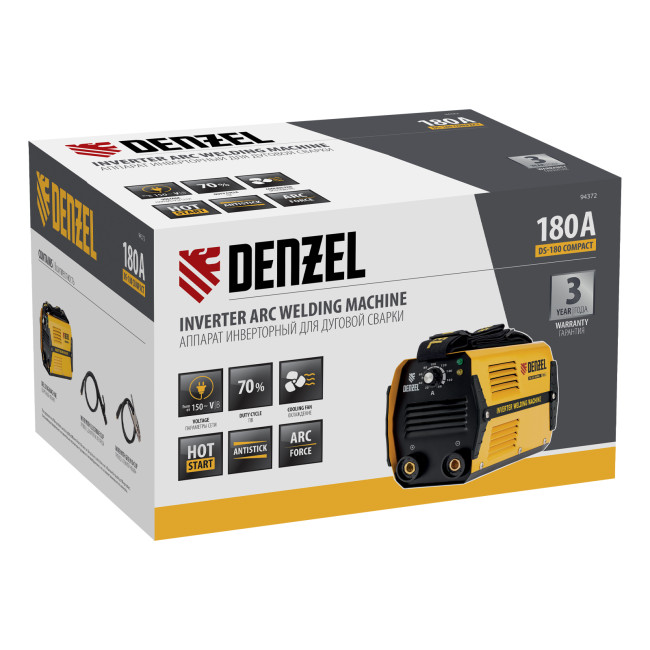 Аппарат инверторный дуговой сварки DS-180 Compact, 180 А, ПВ 70%, диаметр электрода 1.6-4 мм Denzel в Красноярске Аппарат инверторный дуговой сварки DS-180 Compact, 180 А, ПВ 70%, диаметр электрода 1.6-4 мм Denzel в Красноярске