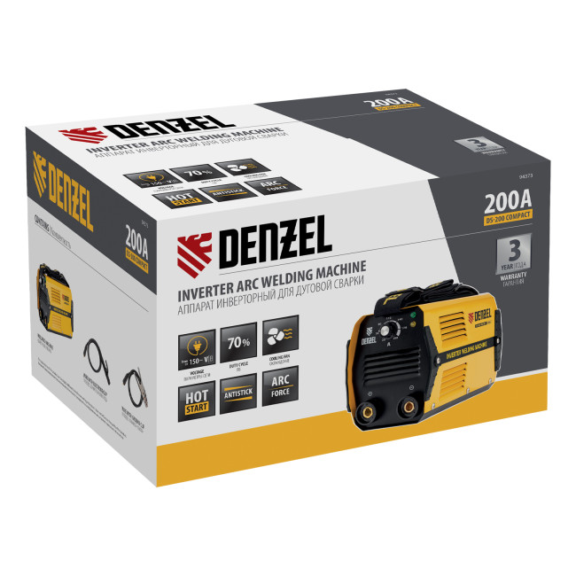 Аппарат инверторный дуговой сварки DS-200 Compact, 200 А, ПВ 70%, диаметр электрода 1.6-5 мм Denzel в Красноярске