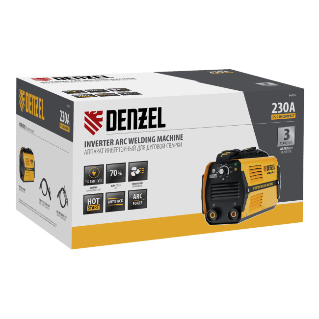Аппарат инверторный дуговой сварки DS-230 Compact, 230 А, ПВ 70%, диаметр электрода 1.6-5 мм Denzel в Красноярске Аппарат инверторный дуговой сварки DS-230 Compact, 230 А, ПВ 70%, диаметр электрода 1.6-5 мм Denzel в Красноярске
