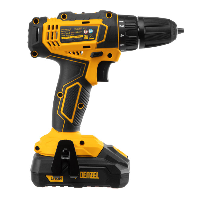 Дрель-шуруповерт аккумуляторная CDL-18-02BM, Li-Ion, 18 В, 2 аккумулятор Denzel в Красноярске Дрель-шуруповерт аккумуляторная CDL-18-02BM, Li-Ion, 18 В, 2 аккумулятор Denzel в Красноярске