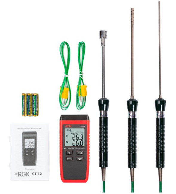 Термометр RGK CT-12 с зондом температуры воздуха TR-10A, поверхностным зондом TR-10S и погружным зондом температуры TR-10W в Красноярске